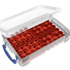 Feldherr paint racks + token trays for 4l Really Useful Boxes - 56 Citadel paint pots (12 ml / 18 ml / 24 ml) + game material