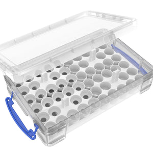 Feldherr paint racks + token trays for 4l Really Useful Boxes - 56 Citadel paint pots (12 ml / 18 ml / 24 ml) + game material