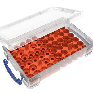 Feldherr paint racks + token trays for 4l Really Useful Boxes - 56 Citadel paint pots (12 ml / 18 ml / 24 ml) + game material