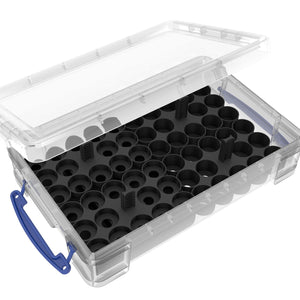 Feldherr paint racks + token trays for 4l Really Useful Boxes - 56 Citadel paint pots (12 ml / 18 ml / 24 ml) + game material