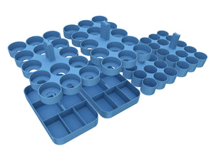 Feldherr paint racks + token trays for 4l Really Useful Boxes - 56 Citadel paint pots (12 ml / 18 ml / 24 ml) + game material
