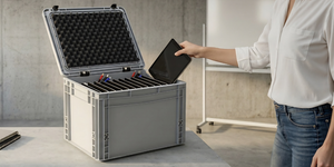 Box for 12 tablets in standard covers up to 17 mm - compatible with Apple iPad, Samsung Galaxy Tab A or Microsoft Surface Go