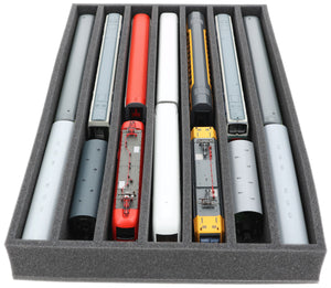 DS065A001 Foam inlay H0 Gauge - vertical - 7 slots for model railway locomotives, wagons and vehicles