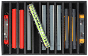 DS065A002 Foam inlay H0 Gauge - vertical - 11 slots for model railway locomotives, wagons and vehicles