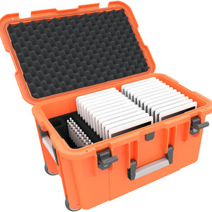 Case / Trolley for 24 tablets in thin sleeves - compartments 14 mm wide - including pencil holder - compatible with Apple iPad, Samsung Galaxy Tab A or Microsoft Surface Go - anthracite gray