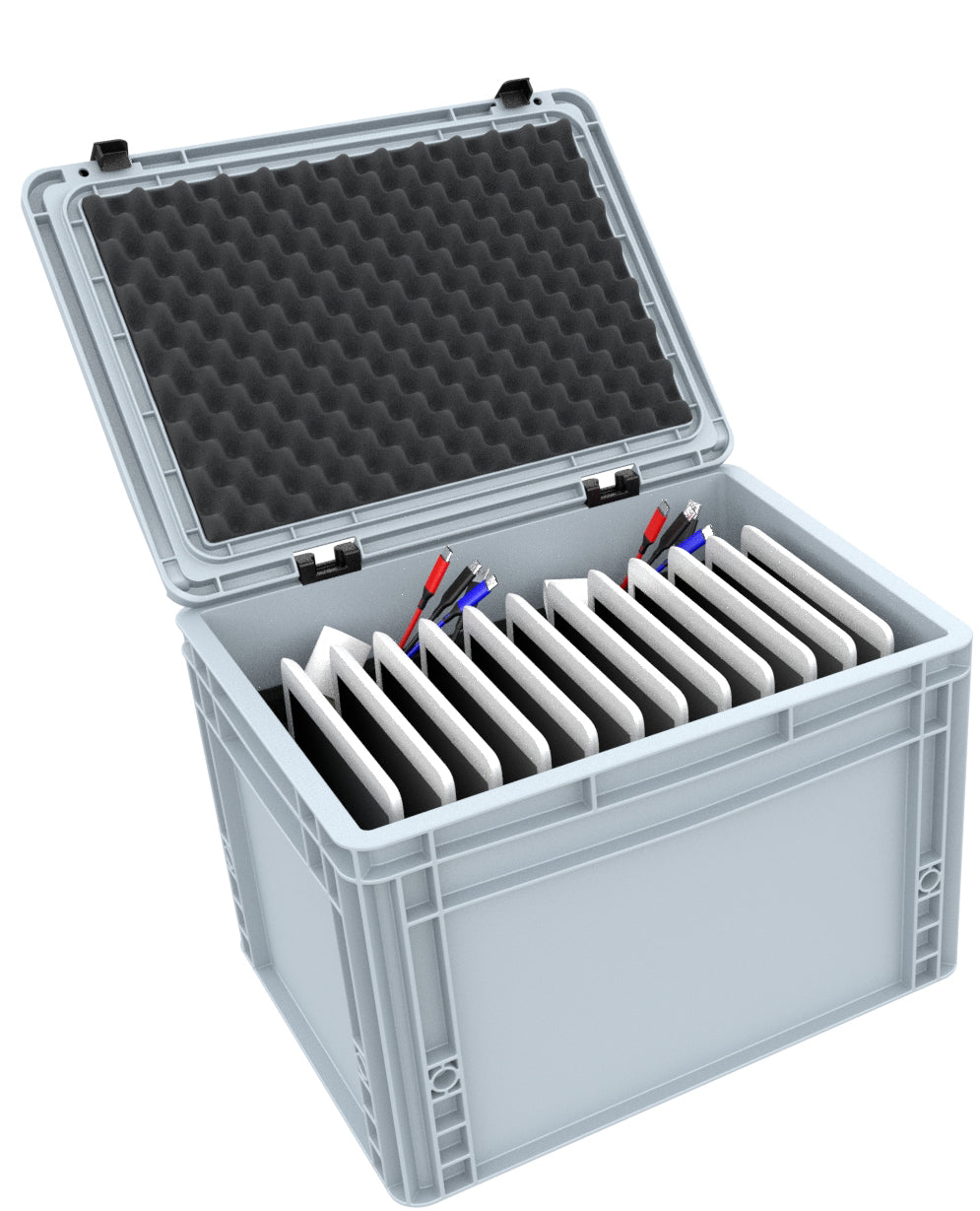 Box for 12 tablets in standard covers up to 17 mm - compatible with Apple iPad, Samsung Galaxy Tab A or Microsoft Surface Go