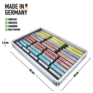 Euro Box mit Zugliege - 10 compartments for N Gauge - for model railway locomotives, wagons and vehicles