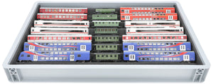 Euro Box mit Zugliege - 7 compartments for TT Gauge - for model railway locomotives, wagons and vehicles