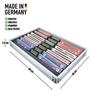 Euro Box mit Zugliege - 7 compartments for TT Gauge - for model railway locomotives, wagons and vehicles