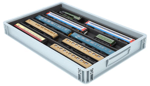 Euro box with PanoramaBed for model trains, locomotives and rolling stock - 5 compartments for OO gauge
