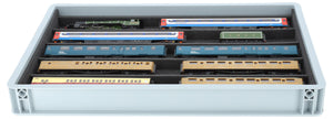 Euro box with PanoramaBed for model trains, locomotives and rolling stock - 5 compartments for OO gauge