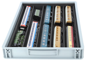 Euro box with PanoramaBed for model trains, locomotives and rolling stock - 5 compartments for OO gauge