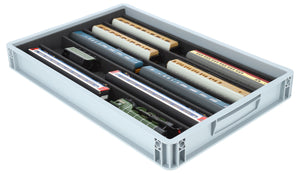 Euro box with PanoramaBed for model trains, locomotives and rolling stock - 5 compartments for OO gauge