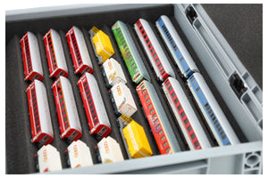 Feldherr Eurobox 40x30 Set with Zugliege - 7 compartments for N Gauge - for model railway locomotives, wagons and vehicles