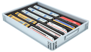 Euro box with PanoramaBed for model trains, locomotives and rolling stock - 5 compartments for H0 gauge