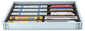 Euro box with PanoramaBed for model trains, locomotives and rolling stock - 5 compartments for H0 gauge