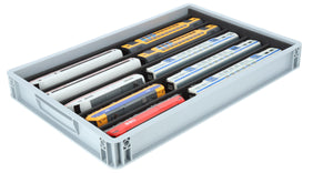 Euro box with PanoramaBed for model trains, locomotives and rolling stock - 5 compartments for H0 gauge