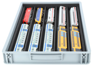 Euro box with PanoramaBed for model trains, locomotives and rolling stock - 5 compartments for H0 gauge