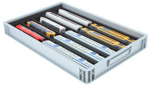 Euro box with PanoramaBed for model trains, locomotives and rolling stock - 5 compartments for H0 gauge