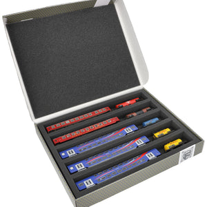 Feldherr Storage Box FSLB040 for model railway locomotives, wagons and vehicles - 5 slots for TT gauge - horizontal