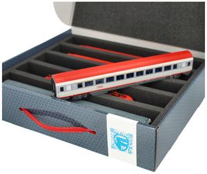 Feldherr Storage Box FSLB075 for model railway locomotives, wagons and vehicles - 5 slots for H0 gauge vertical