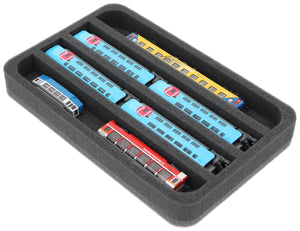 HS035A002 Foam inlay N Gauge - horizontal - 4 slots for model railway locomotives, wagons and vehicles