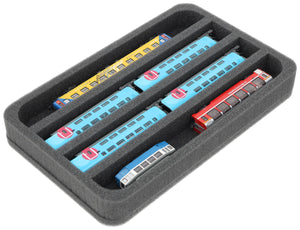 HS035A002 Foam inlay N Gauge - horizontal - 4 slots for model railway locomotives, wagons and vehicles