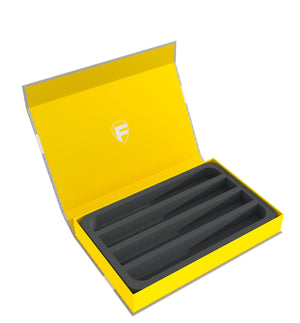 Feldherr Magnetic Box yellow for model railway locomotives, wagons and vehicles - 4 slots for N Gauge - horizontal