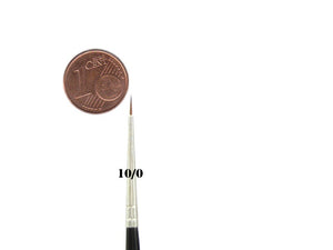 Größenvergleich zwischen Eurocent Münze und Größe 10/0 - FELDHERR Kolinsky-Rotmarderhaar Pinsel