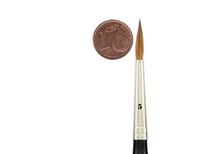 Größenvergleich zwischen Eurocent Münze und Größe 5 - FELDHERR Kolinsky-Rotmarderhaar Pinsel