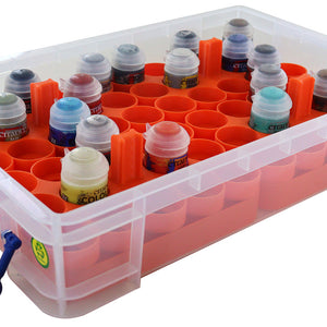 Feldherr paint racks + token trays for 4L Really Useful Boxes - 56 Citadel Paint Pots (12 ml) + game material