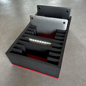 DSMFKL145BO-PE Double-Size foam insert with 14 slots for upright storage of notebooks, tablets, keyboards, and devices