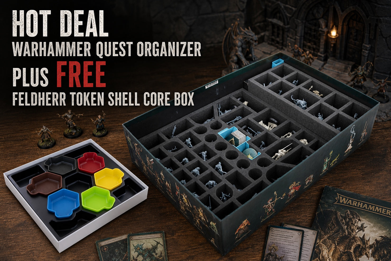 Feldherr Foam Set + Organizer Insert for Warhammer Quest: Darkwater - Core Game Box